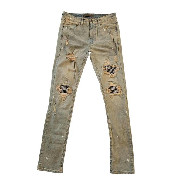 KDNK 11 4 14 11 Men's 32 31 Acid Wash DISTRESSED Skinny Jeans Ankle - Picture 1 of 6